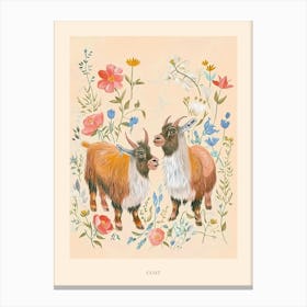 Folksy Floral Animal Drawing Goat 2 Poster Canvas Print
