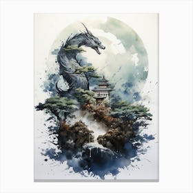 Dragon, Japanese Brush Painting, Ukiyo E, Minimal 2 Canvas Print