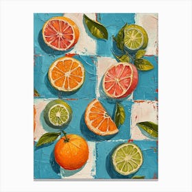 Citrus Fruit Blue Checkerboard 2 Canvas Print