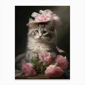 Cat With A Pink Headpiece & Flowers Canvas Print