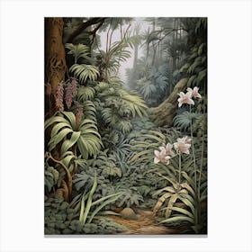 Vintage Jungle Botanical Illustration Vanilla Orchid 1 Canvas Print