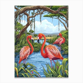 Greater Flamingo Tanzania Tropical Illustration 5 Canvas Print