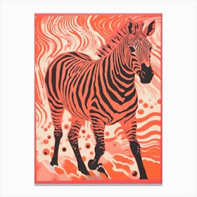 Red Zebra Linocut Inspired Canvas Print