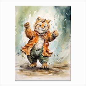 Tiger Illustration Dancing Watercolour 2 Canvas Print