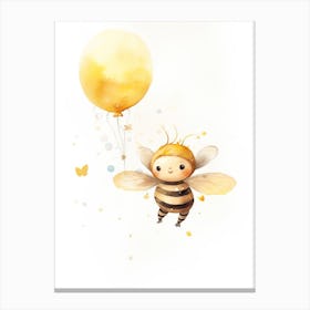Baby Bee Flying With Ballons, Watercolour Nursery Art 3 Canvas Print