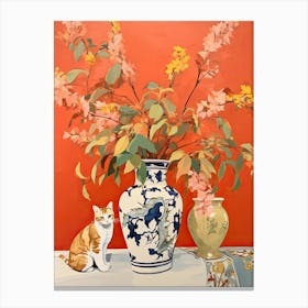 Snapdragon Flower Vase And A Cat, A Painting In The Style Of Matisse 3 Canvas Print