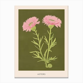 Pink & Green Asters 4 Flower Poster Canvas Print