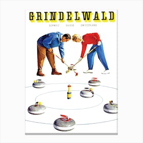 Grindelwald, Switzerland, Curling On Ice Canvas Print