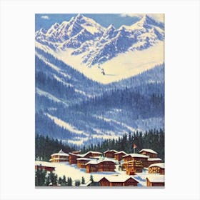 Portillo, Chile Ski Resort Vintage Landscape 1 Skiing Poster Canvas Print