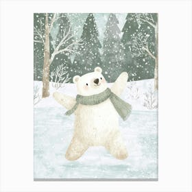 Polar Bear In The Snow. Watercolor Christmas Illustration for Kids Room. Nursery Canvas Print