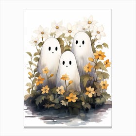 Cute Bedsheet Ghost, Botanical Halloween Watercolour 97 Canvas Print