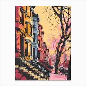 Park Slope New York Colourful Silkscreen Illustration 3 Canvas Print