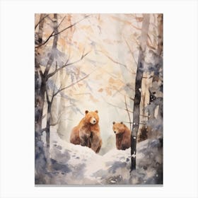 Winter Watercolour Brown Bear 7 Canvas Print