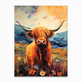Brushstroke Impressionism Style Painting Of A Highland Cow In The Scottish Valley 1 Canvas Print