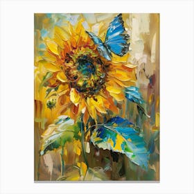 Sunflower And Butterfly Canvas Print