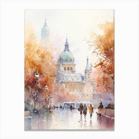 Vienna Austria In Autumn Fall, Watercolour 2 Canvas Print