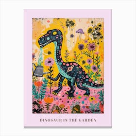 Dinosaur In The Garden Colourful Brushstroke 1 Poster Canvas Print