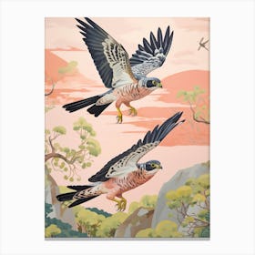 Vintage Japanese Inspired Bird Print Eurasian Sparrowhawk 1 Canvas Print