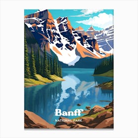 Banff National Park Calgary Canada Alpine Travel Illustration 1 Canvas Print
