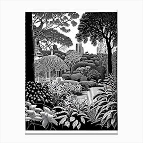 Brooklyn Botanic Garden, Usa Linocut Black And White Vintage Canvas Print