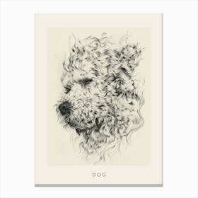 Wavy Haired Dog Sepia Line Sketch Poster Canvas Print