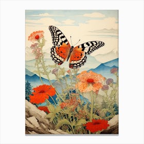 Butterflies With Wild Flower Japanese Style Painting 2 Canvas Print