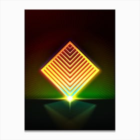 Neon Geometric Glyph in Watermelon Green and Red on Black n.0305 Canvas Print