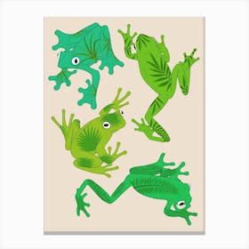 Palm leaf green frogs Canvas Print