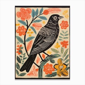 Vintage Bird Linocut Cuckoo 3 Canvas Print