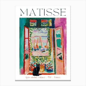 Matisse Open Window With Black Cat Added - Henri Matisse Funny Cute Cats Art Print For Feature Wall Decor in HD Canvas Print