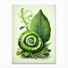 Snail With Green Background Botanical Canvas Print