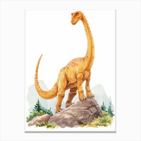Cartoon Brachiosaurus Dinosaur Watercolour  2 Canvas Print