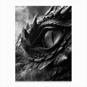 Black Dragon Eye Captured In Monochrome Commanding Attention At The Center Of A Smoldering Scale Canvas Print