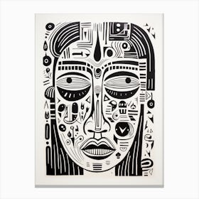 Abstract Geometric Black & White Face 1 Canvas Print