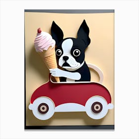 Boston Terrier In Car Canvas Print