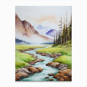 Watercolour Of A Mountain Stream.14 Canvas Print