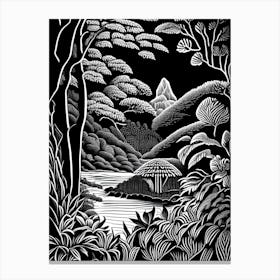 Ganna Walska Lotusland, Usa Linocut Black And White Vintage Canvas Print