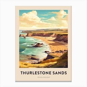 Devon Vintage Travel Poster Thurlestone Sands Canvas Print