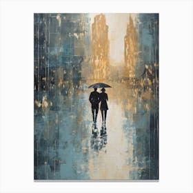 Couple Walking In Rain Canvas Print