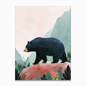 American Black Bear Walking On A Mountrain Storybook Illustration 2 Canvas Print