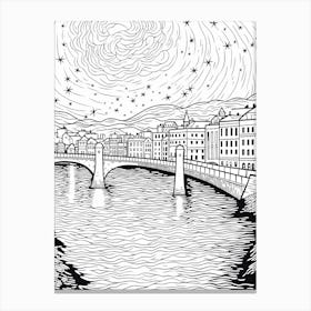 Line Art Inspired By The Starry Night Over The Rhône 2 Canvas Print