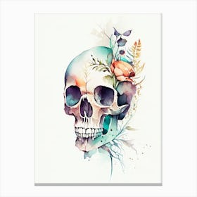 Skull With Watercolor Effects Line Drawing Canvas Print