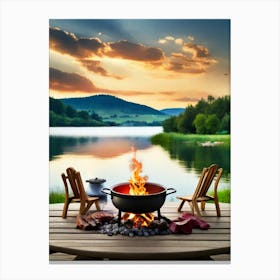 Fire Pit On The Lake Canvas Print