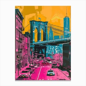 Brooklyn New York Colourful Silkscreen Illustration 4 Canvas Print