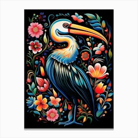 Folk Bird Illustration Pelican 2 Canvas Print