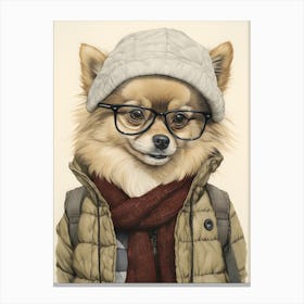 Pomeranian Dog Wearing Glasses Canvas Print