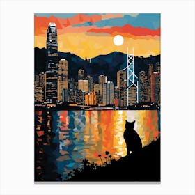 Hong Kong, China Skyline With A Cat 3 Canvas Print
