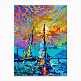 Sailboats At Sunset 6 Canvas Print