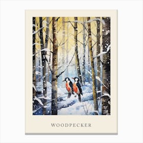 Winter Watercolour Woodpecker 2 Poster Canvas Print