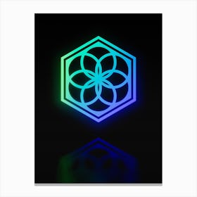 Neon Blue and Green Abstract Geometric Glyph on Black n.0390 Canvas Print
